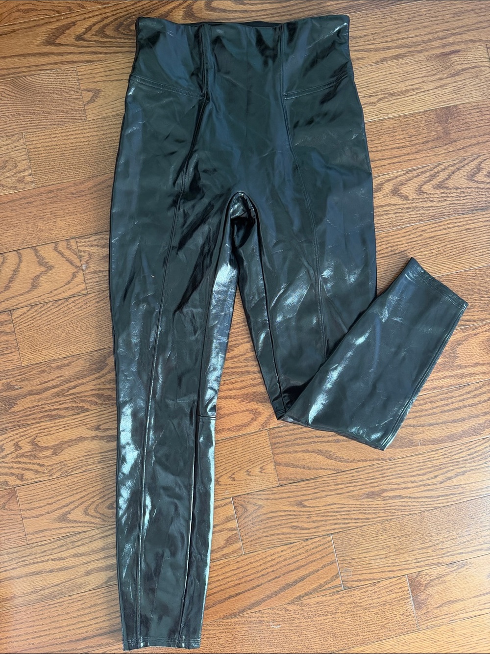 SPANX Liquid Gloss Faux Patent Leather Leggings Black Size S